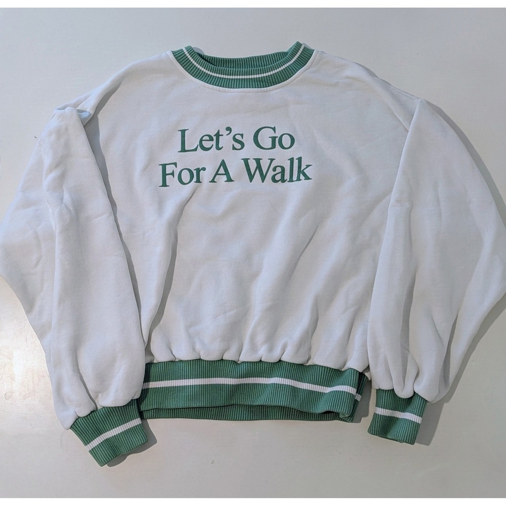 YLLW The Label Oversized Graphic Crewneck Sweatshirt White Green Size Small EUC